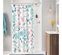MAYZUS Small Stall Shower Curtain 36 x 72 Inch, Half Narrow Teal Pink Floral Shower Curtains for Bathroom, Watercolor Flower Butterfly Fabric Shower Curtain Set with Hooks