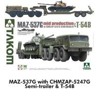 MAZ-537G w CHMZAP-5247G Semi Trailer Tsnk Transporter T-54B 1:72 kit TAKOM 5013