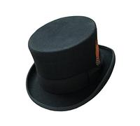 Maz Accessories Black 100% Wool Felt Hand Made TOP HAT with Satin Lining Bow Band and Feather (XL (61cm))