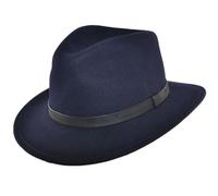 MAZ Crushable Felt Fedora HAT 100% Felt Wool Elegant HAT (Navy) (X-Large 60-61 cm)