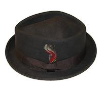 MAZ Foldable Diamond Crown Pork Pie Trilby Hat with Matching Band 100% Wool (L, Brown)