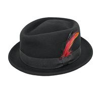 MAZ Foldable Diamond Crown Pork Pie Trilby Hat with Matching Band 100% Wool (S, Black)
