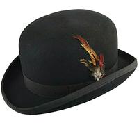 MAZ Hard Felt Bowler Hat 100% Wool Bowler Hat PVC Lining Removable Feather (X Large 61 cm)