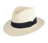 MAZ Paper Straw Crushable Foldable Summer Panama Fedora HAT with Band in 6COLOURS (Large(59CM), Cream)