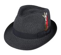 Maz Paper Straw Crushable Summer Beach Trilby Hat with Band and Adjustable Sweatband (Black, Large(59cm))