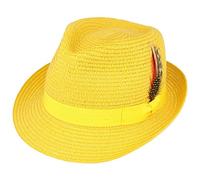 Maz Paper Straw Crushable Summer Beach Trilby Hat with Band and Adjustable Sweatband (Mustard, Large(59cm))