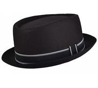 MAZ Plain Black Pork Pie HAT with Colourful Band - Black (Large/XLarge - 59cm)