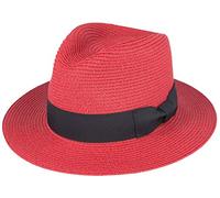 Maz Red Paper Straw Crushable Packable Summer Beach Fedora Panama Hat with Adjustable Sweatband (Medium(57cm))