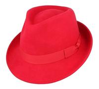 Maz Store 100% Wool Felt Trilby Hat - Men's & Women's Short Brim Fedora, Water-Resistant & Crushable, Premium Handmade Winter Hat with Grosgrain Band (UK, Alpha, M, Fitted, Red)