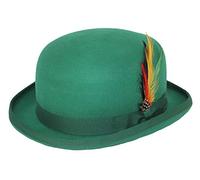 MAZ Unisex Hard Top Wool Bowler Hat With Feather Satin Lined Sizes S to XL