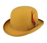 MAZ Unisex Hard Top Wool Bowler Hat With Feather Satin Lined Sizes S to XL