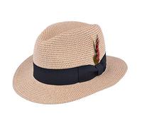 MAZ Unisex Paper Straw Crushable Foldable Summer Panama Fedora HAT with Band and Adjustable Sweatband in 8 Colours (Large(59CM), Natural with Feather)