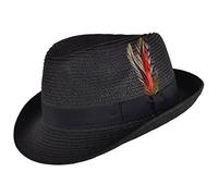 MAZ Unisex Paper Straw Crushable Foldable Summer Trilby HAT with Band and Removable Feather and Adjustable Sweatband in 6 Colours (Small(55CM), Black)