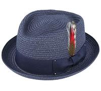 MAZ Unisex Paper Straw Pork Pie Hat Crushable Summer Trilby with Band and Adjustable Sweatband Denim Blue