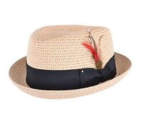 MAZ Unisex Paper Straw Pork Pie Hat Crushable Summer Trilby with Band and Adjustable Sweatband Natural