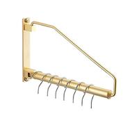 MAZAGE Brass Wire Clothes Rack, 180° Rotating Wall Mount, 5 Hooks, Bathroom Laundry Room Use, Space Saving, Durable, Modern Design, Gold