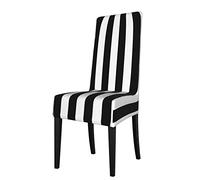 MAZBIT Black & White Stripe Chair Covers For Dining Room, Detachable Fabric Stretch Chair Seat Covers Protector Decor