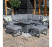 Maze Amalfi Grey Square Fire Pit Table Corner Garden Dining Set with Footstools