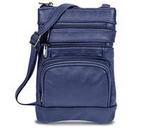 Maze Exclusive Womens Genuine Leather Cross Body Handbag Purse Messenger Bag with Multi-Pockets, Adjustable Strap (Plus Navy)