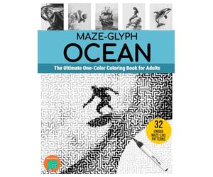 Maze-glyph Ocean: The Ultimate One-Color Coloring Book for Adults.