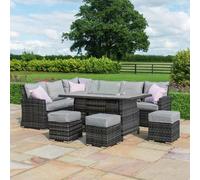 Maze Kingston Grey Rattan Fire Pit Table Corner Garden Dining Set with Footstools