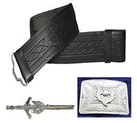 Maze Leather Kilt Belt and Buckle and Kilt Pin - 3 Piece Accessory Set
