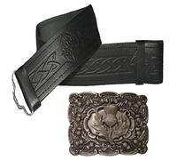 Maze Leather Kilt Belt Embossed and Black Thistle Buckle