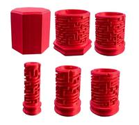 Maze Puzzle Cylinder Set, Red, 6 Pieces, Geometric Design