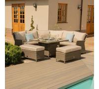 Maze Winchester Natural Rattan Fire Pit Table Corner Garden Dining Sofa Set