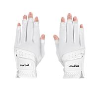 MAZEL Golf Gloves Women One Pair S M L XL, Open Fingers for Easy Touch Screen, Left Right Hand Leather Ladies Gloves Small Medium Large Extra Large (White Pair, S)
