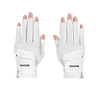 MAZEL Ladies Open Finger Golf Gloves Left and Right Hand with Non-Slip Palm,Premium PU and Breathable Mesh Fabric Women Fingerless Glove Fit S M L XL (White, S)