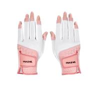 MAZEL Ladies Open Finger Golf Gloves Left and Right Hand with Non-Slip Palm,Premium PU and Breathable Mesh Fabric Women Fingerless Glove Fit S M L XL (Pink, XL)