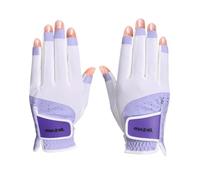 MAZEL Ladies Open Finger Golf Gloves Left and Right Hand with Non-Slip Palm,Premium PU and Breathable Mesh Fabric Women Fingerless Glove Fit S M L XL (Purple, S)