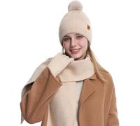 MAZELIKEHOOD Hat Scarf Gloves Set for Women 3Pcs Ladies Winter Warm Knitted Beanie Hat Gloves Scarf Neck Warmer 3 in 1 Cold Weather Set