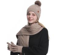 MAZELIKEHOOD Hat Scarf Gloves Set for Women 3Pcs Ladies Winter Warm Knitted Beanie Hat Scarf Neck Warmer Gloves 3 in 1 Cold Weather Set