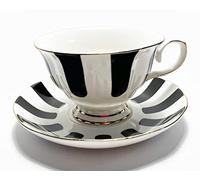 Mazeology Movie Star Retro Black and White Vertical Striped Bone China High Tea Cup and Saucer Set. An Elegant Additional to Your Tea and Coffee Cup Collection. 6 ounces. Fast Prime Delivery.