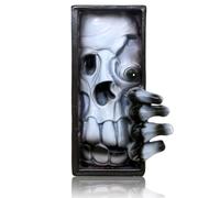 MAZERAN 3D Skull Decorative Bookend, Fantasy Death Shelf Decor Nook, Medieval Vintage Skeleton Book End Stopper, PS5 Xbox Switch Game disks Stand Holder, Bookshelf Statue Decorations
