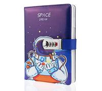 Mazeran Combination Lock Journal, PU Leather Hard Cover Space Astronaut Theme Notebook Cute Diary, A5 Lined Password Locking Personal Planner Secret Organizer Gift for Kids Teens