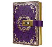 Mazeran Combination Lock Journal, Vintage Elegant Leather Hard Cover Floral Embossed Notebook Diary, 256 Pages Lined Golden Gilded Password Locking Personal Planner, Gift for Women Girls