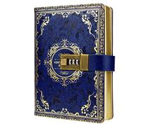 Mazeran Combination Lock Journal, Vintage Elegant Leather Hard Cover Floral Embossed Notebook Diary, 256 Pages Lined Golden Gilded Password Locking Personal Planner, Gift for Women Girls