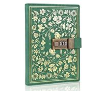 Mazeran Flower Lock Journal, Vintage Leather Hard Cover Floral Golden Embossed Notebook Diary, 224 Pages Lined Password Combination Locking Personal Planner, Gift for Women Girls (Boxed)
