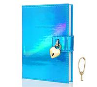 Mazeran Heart Shaped Lock Diary, Handmade Laser PU Hard Cover Notebook Travel Journal, B6 Lined Locking with Key Personal Planner Secret Organizers Gift for Girls Women Daughter