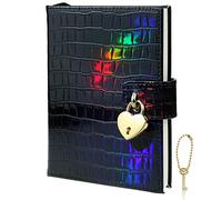 Mazeran Heart Shaped Lock Journal, Laser Rainbow PU Croco Embossed Hard Cover Notebook Travel Diary, B6 Lined Locking with Key Personal Planner Secret Organizers Gift for Girls Women Daughter