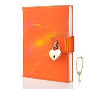 Mazeran Heart Shaped Lock Journal, Laser Rainbow PU Hard Cover Notebook Travel Diary, B6 Lined Locking with Key Personal Planner Secret Organizers Gift for Girls Women Daughter