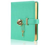 Mazeran Heart Shaped Lock Journal, PU Leather Hard Cover Gold Gild Edge Notebook Travel Diary, B6 Lined Locking with Key Personal Planner Secret Organizers Gift for Girls Women Daughter
