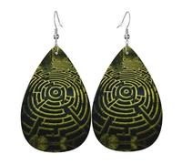 mazes double-sided printed leather earrings int and shape of water drops, creative, light and novel, bright and vivid colors.