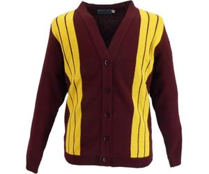 Mazeys Mens Classic Retro Multi Striped Cardigan (UK, Alpha, L, Regular, Regular, Burgundy/Mustard)