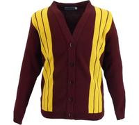 Mazeys Mens Classic Retro Multi Striped Cardigan (UK, Alpha, XXL, Regular, Regular, Burgundy/Mustard)