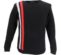 Mazeys Mens Racing Stripe Retro Crew Neck Jumper (UK, Alpha, L, Regular, Regular, Black)