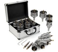 MAZING 16PCS TCT Hole Saw Kit for Hard Metal, 5/8" - 2-1/8" Carbide Tungsten Carbide Tipped Hole Saw Set, Heavy Duty Hole Cutter Set for Cutting Stainless Steel, Iron, Copper, Aluminum, Sheet Metal